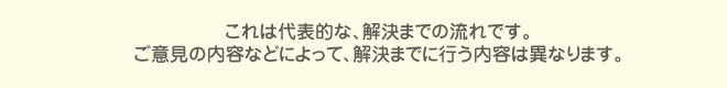 これは代表的な、解決までの流れです。ご意見の内容などによって、解決までに行う内容は異なります。