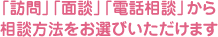 「訪問」「面談」「電話相談」から相談方法をお選びいただけます。
